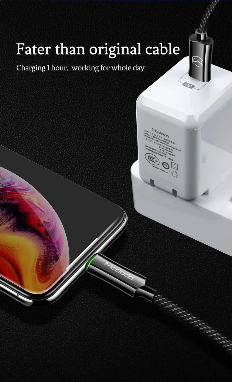 MCDODO автоматическое отключение PD Быстрая зарядка USB кабель для iPhone 11Pro XS Max XR X 8 7 6 6S Plus type C быстрое зарядное устройство для зарядки телефона