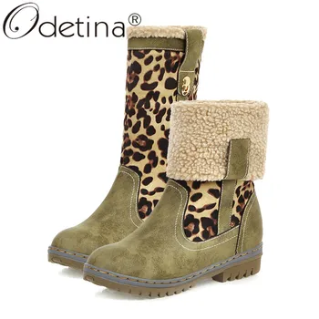 

Odetina New Fashion Women Chunky Low Heel Platform Non-slip Snow Boots Variable Winter Warm Comfort Boots Round Toe Plus Size 48