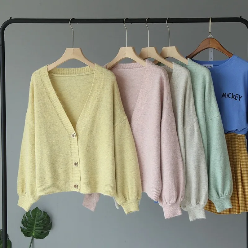 ^*Best Offers Sweet cardigan college style sweater women three square buckle loose sweater cream cardigan women knitted woman clothes