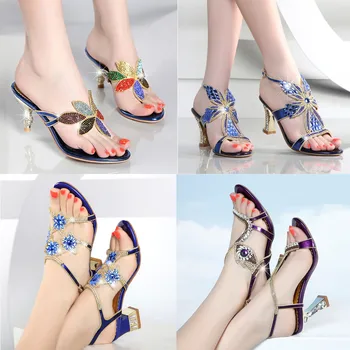 

2020 summer new rhinestone wild thick with Korean fashion diamond large size sandals women