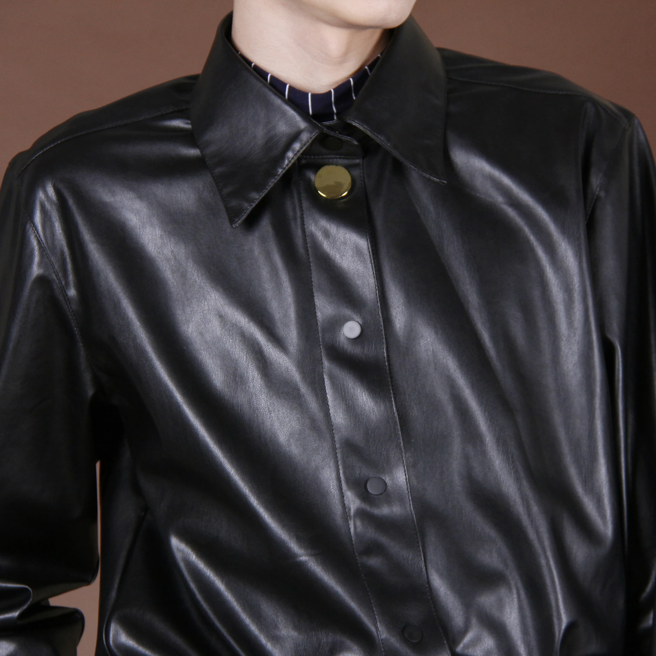 S-6XL! дизайн уличные паты Джокер Металлическая пуговица украшение маленький лацкан с длинным рукавом из искусственной кожи рубашка мужская на заказ