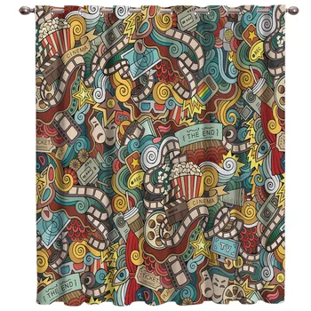 

Movie Popcorn Window Treatments Curtains Valance Window Curtains Dark Living Room Bathroom Drapes Decor Kids Window Treatment