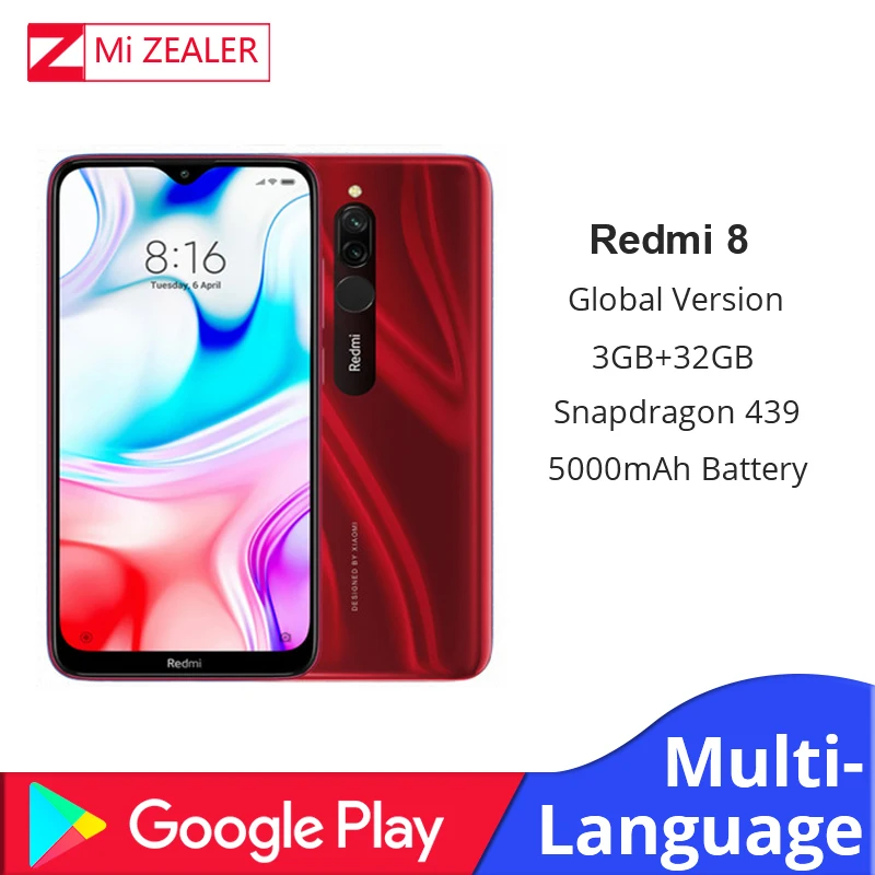 Новая глобальная версия Xiao Redmi 8 смартфон 3 ГБ ОЗУ 32 Гб ПЗУ Snapdragon 439 10 Вт Быстрая