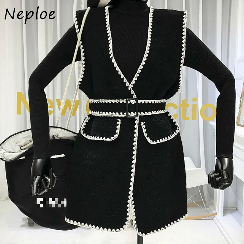 Элегантный костюм Neploe шикарный лоскутный жилет с поясом и вставками + однотонные