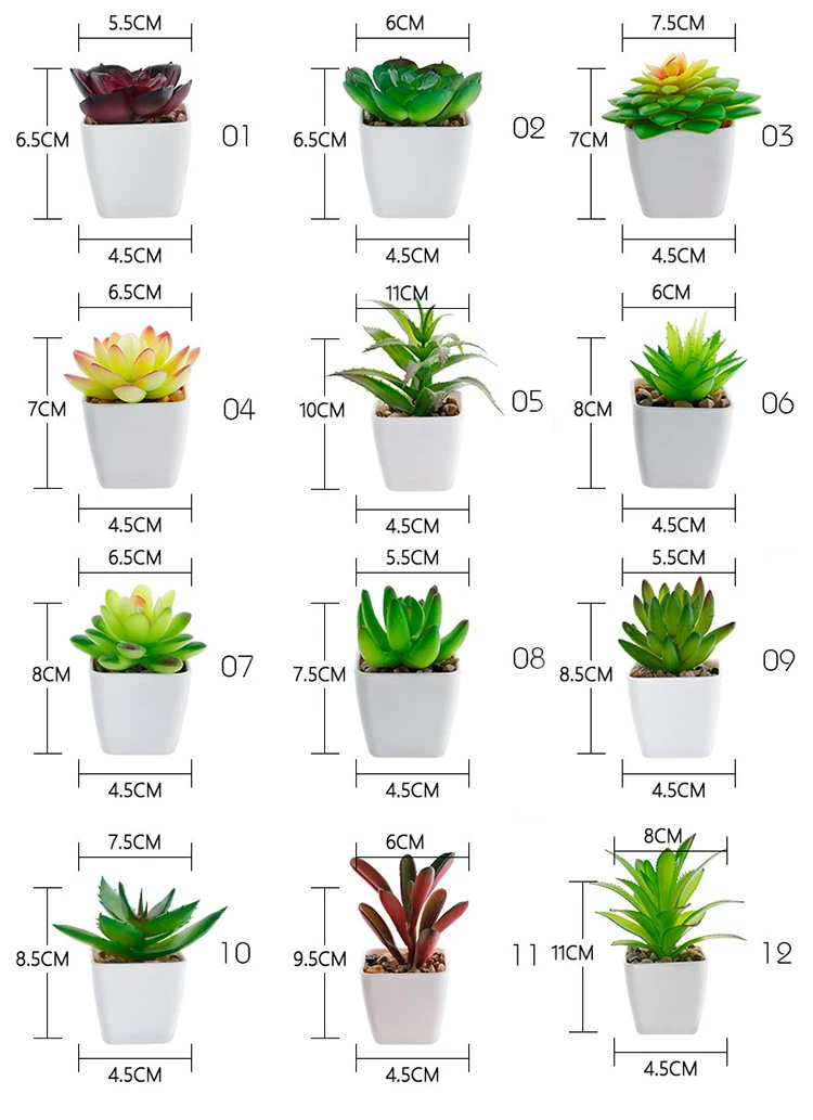 Erxiaobao 12 шт./компл. моделирование суккуленты Мини Бонсай Зеленый Искусственные растения в горшке размещены домашний Украшение стола