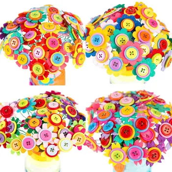

Mother Day Gifts Fake Flower Button Cloth Bouquets Kids Girls Kindergarten Handmade Puzzles DIY Material Bouquet 72XC