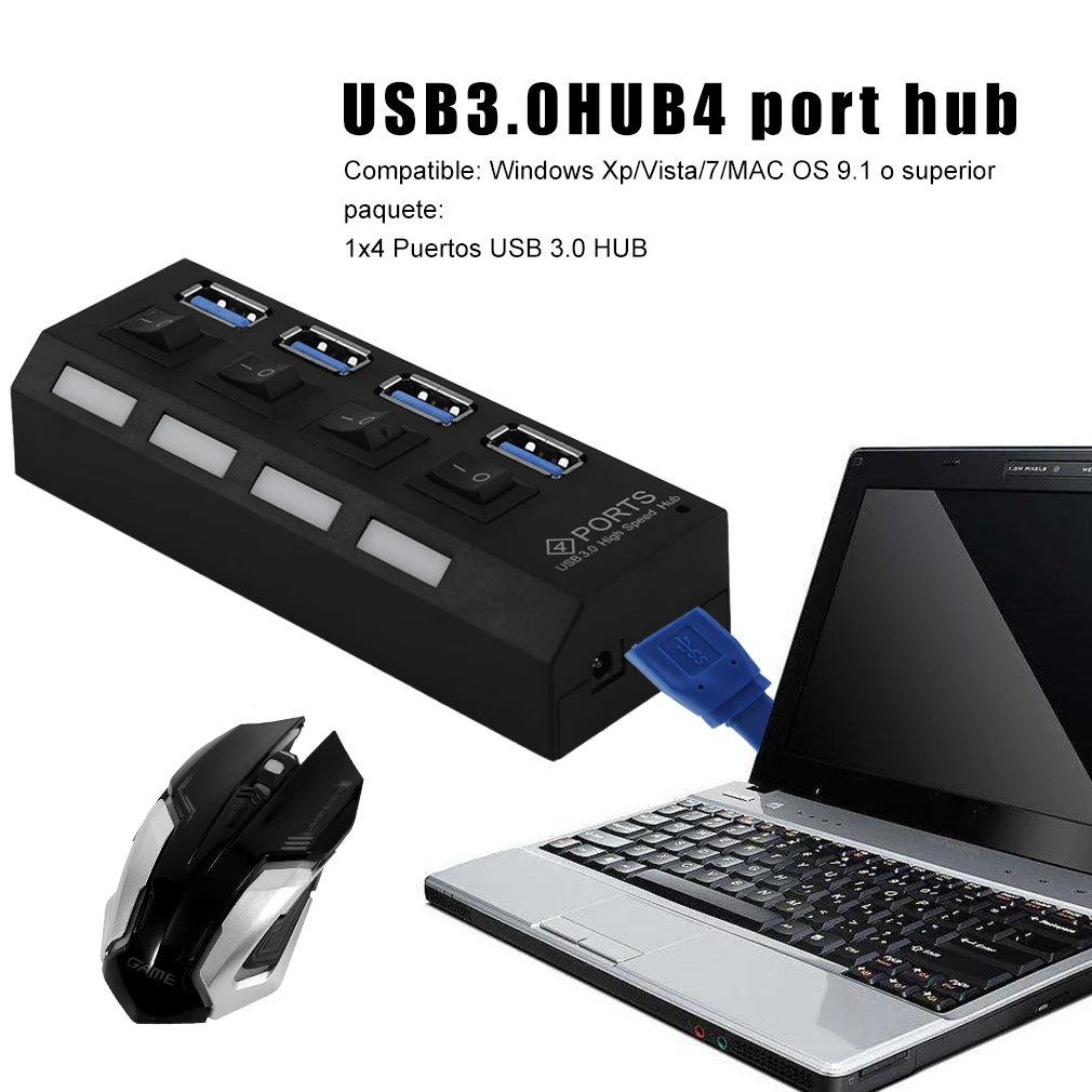 Профессиональный Plug and Play station 4 Порты и разъёмы USB 3,0 Hub ВКЛ/выкл кнопка& AC Мощность Кабель-адаптер для портативных ПК ЕС/США штекер