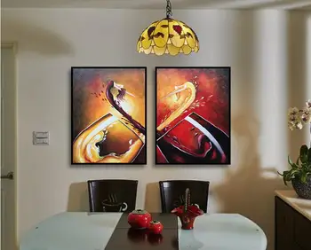 

Hand painted oil wall art Red wine, wine glass, water side home decoration abstract Landscape oil painting on canvas