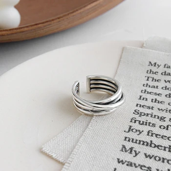 

SUNIANGON Multi-layer Winding Ring 100% 925 Sterling Silver Antique Silver Layered Slim Line Open Ring Wide Women Fashion Ring