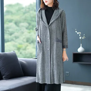 

Coat 2019 Autumn Winter Women New Plus Size Fashion Hooded Knitted Coat Single Breasted Loose Women's clothing