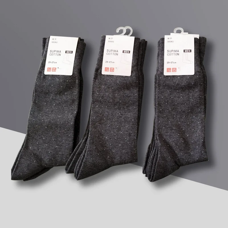 

1 Pair Brown Combed Cotton Socks White dot Pattern Mid stockings Happy Men Socks Novelty Skateboard Crew Casual Sports Socks