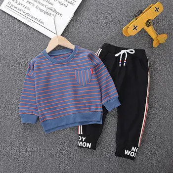 

2Pcs/lot Spring Autumn Baby Striped Long-Sleeved Sweater Cotton Suit for Children Boy Set Clothes for Kids Girls Clothes