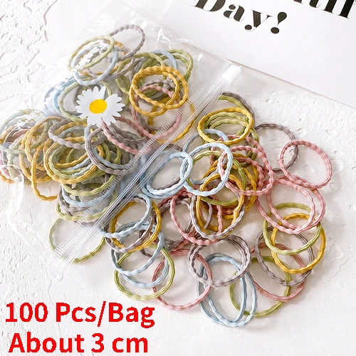 50/100 Pcs/Box New Children Cute Colors Soft Elastic Hair Bands Baby Girls Lovely Scrunchies Rubber Bands Kids Hair Accessories Bamboo mix-100 Pcs