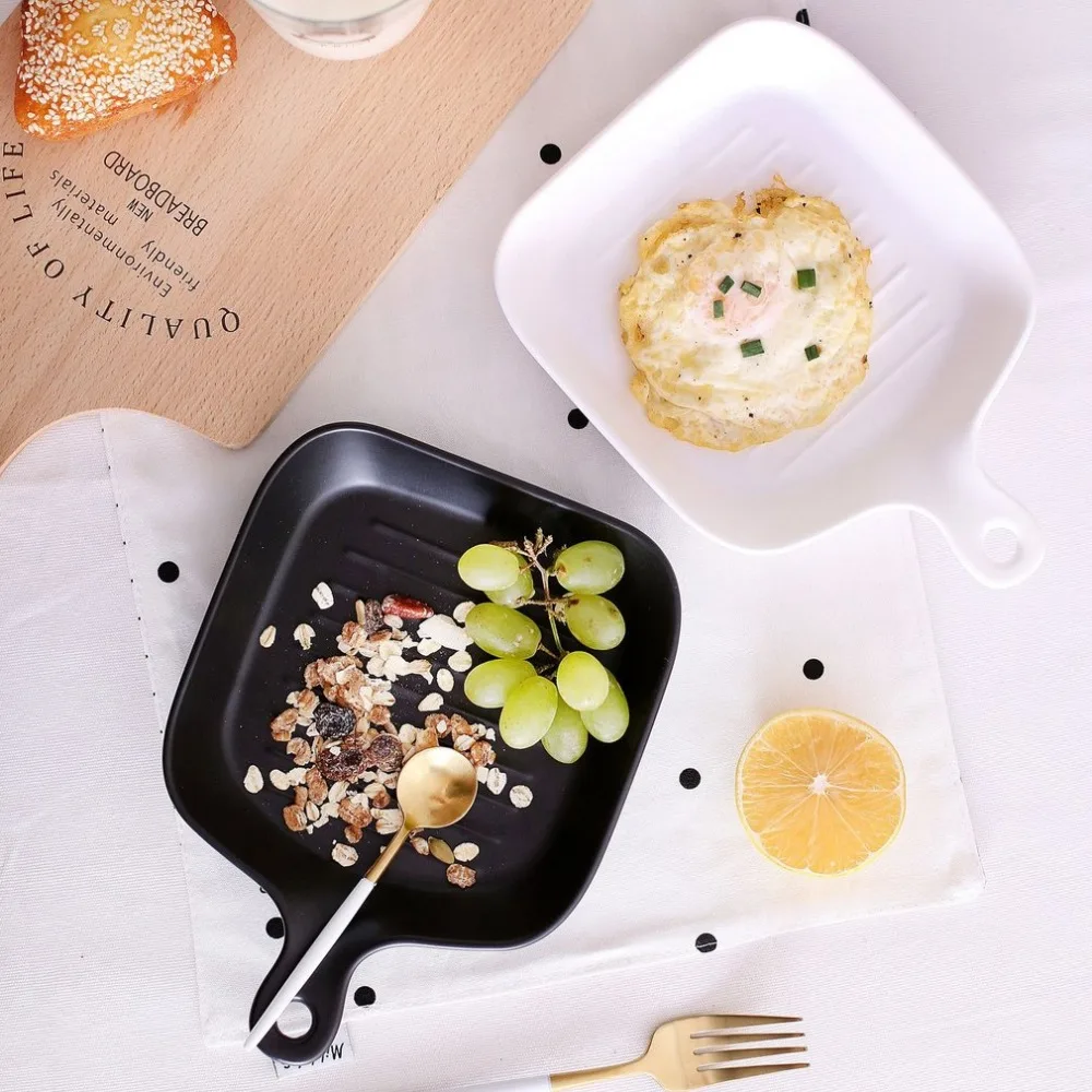 

Frosted Handle Baking Tray Matte Glazed Square Glutinous Rice Dish kitchen Tools