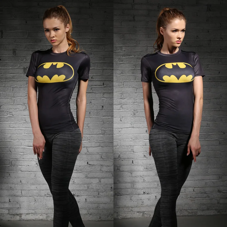 Running Shirt women Marvel series Batman Compression Marvel series Batman Tights Fitness Anime 3D Short Sleeve Jersey Gym Wear