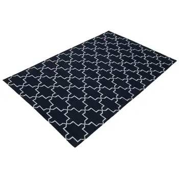 

106x169 Cm Black Handmade Dhurrie Rug-3x6 Ft