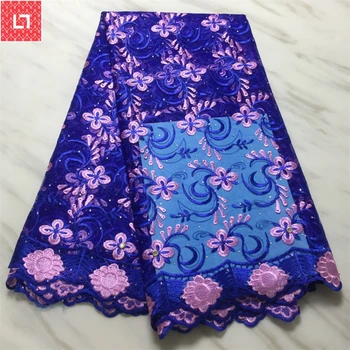 

Hot Selling African Fabric Purple Pink Nigerian French Fabric High Quality Nigeria Tulle Cord Lace Fabric Swiss Voile Laces