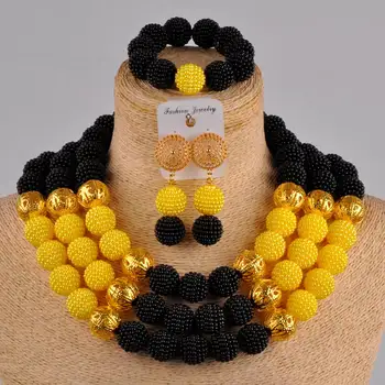

black yellow african necklace nigerian jewelry set simulated pearl beads necklace set for women FZZ11