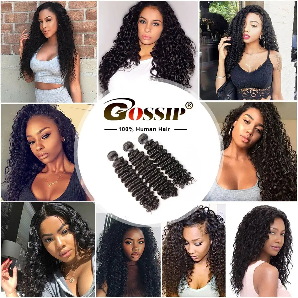 Deep Wave Bundles Brazilian Hair Weave Bundles Gossip Dark Brown 100% Human Hair bundles 34 Pieces 8-30 Remy Hair Extensions (6)