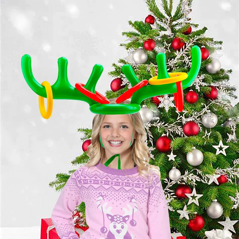 Christmas Decorate Antler Headband Ferrule Toys Inflatable Antlers Throwing Game Supplies Outdoor Elk Horn Deer PVC Head Ring