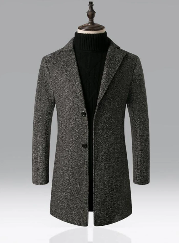 Мужской плотный шерстяной Тренч, мужские Длинные повседневные пальто с воротником с лацканами,, осенне-зимнее приталенное пальто