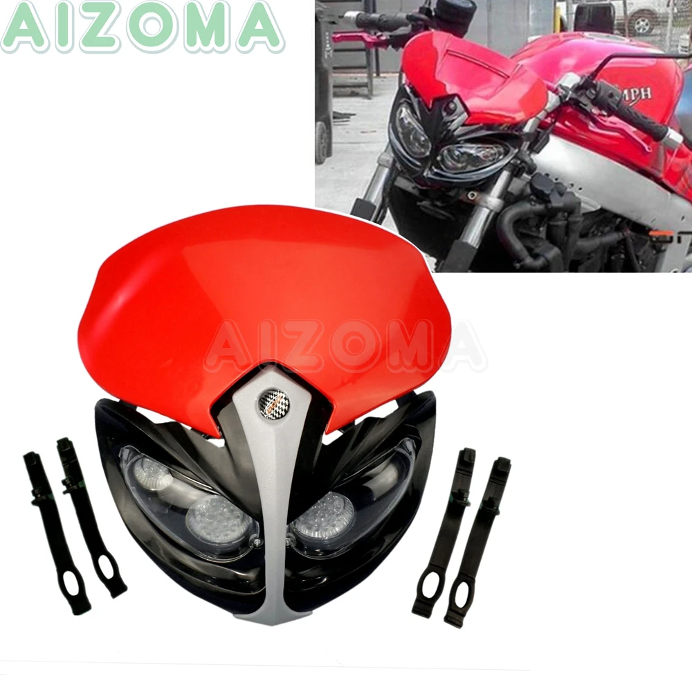 

Red Dual Street Motorcycles LED Headlight For Triumph Honda CB CBR CRF CRM 500F 600RR 1000R Dirt Bike Universal Head Light