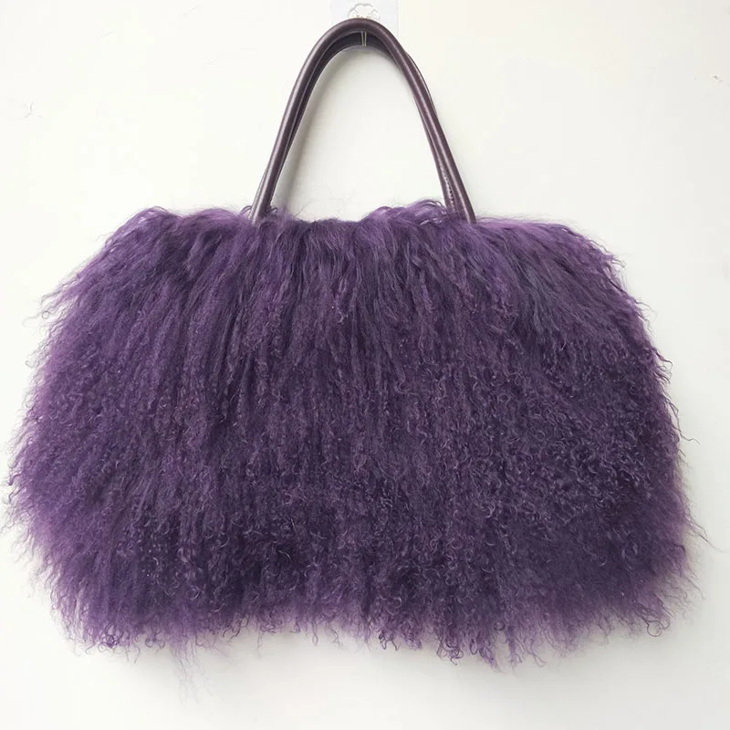 Winter Real Mongolia Lamb Fur Handbag Women Casual Tibet Long Hair Natural Fur Shoulder Bag Genuine Tote Bags Femme 4