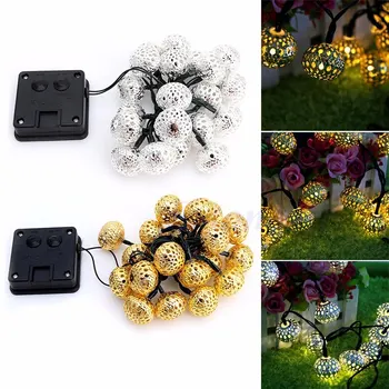 

20 Gold/silver LED Christmas Holiday Decoration Lights Crystal Ball Moroccan Hollowed-out Spherical Solar Light String Halloween