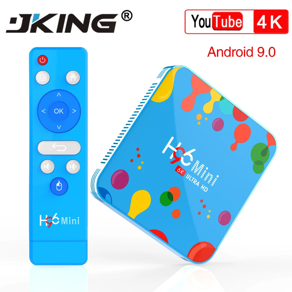 JKING 4 Гб 128 ГБ H96 Мини Android 9 0 ТВ коробка Allwinner H6 четырехъядерный 6K H.265 Wifi Bluetooth HD Youtube