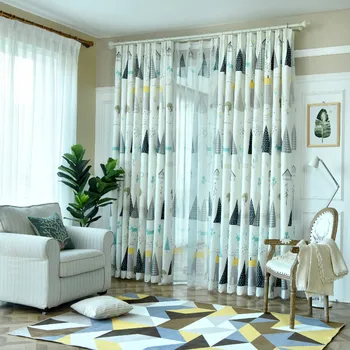 

Nordic Pattern Cartoon Christmas Tree Printed Blackout Curtain for Living Room Bedroom Office Decorative Drapes Cortinas