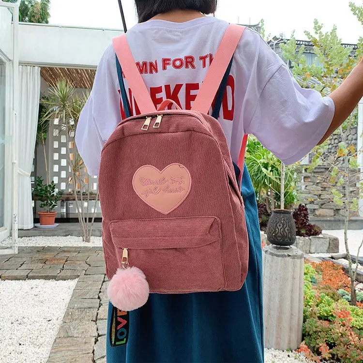 

Backpack 2019 Autumn New Style Corduroy Backpack Furry Ball Schoolbag Travel Bag