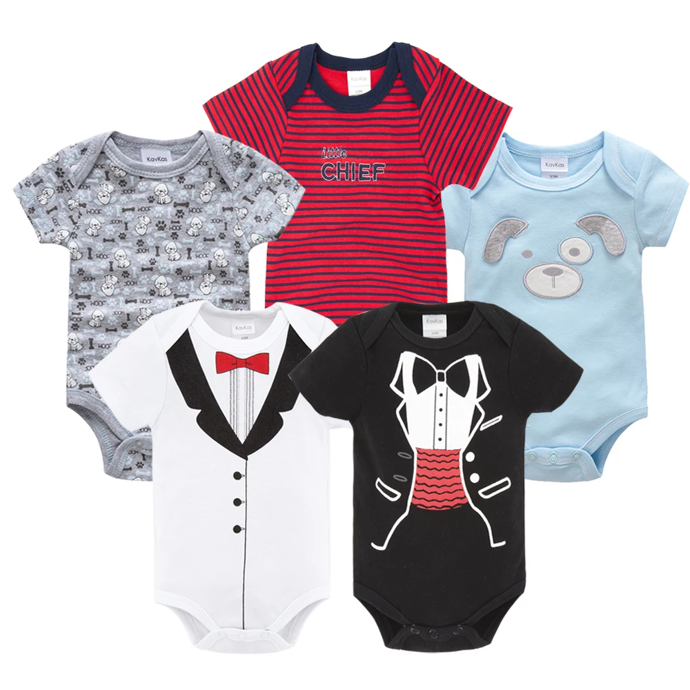 

5 PCS/LOT Baby Boy Bodysuits 2020 Summer Cotton Gentleman Tie Printed Short Sleeve Newborn Baby Girl Boy Jumpsuit Onesie Costume