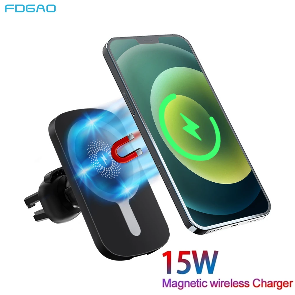 FDGAO Automatic Magnetic Wireless Car Charger Mount For Magsafe IPhone 12 Pro Max Mini 15W Fast Charging Air Vent Phone Holder