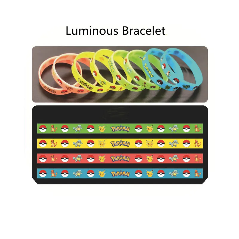 12pcs Bracelet Pokemon Luminous Silicone Pikachu Figure Cartoon TOMY Squirtle Bracelets Wristband Print Jewelry Party Kid Gift |