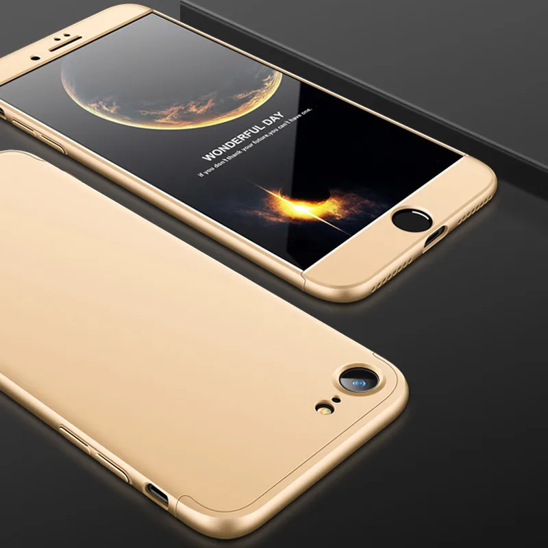 360 Защитный Передний+ задний стекло чехол iphone 8 8plus жесткий армированный чехол iphone 8 plus case phone чехлы на iphone 8 чехол айфон 8 плюс чехол айфон 8 plus чехлы на iphone 8 plus чехол айфон 8 case - Цвет: gold case