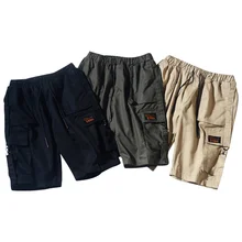 Хлопковые черные мужские шорты, летние, простые, повседневные, длина до колена, свободные, дышащие, с эластичной талией, мужские шорты, брендовая одежда 4XL CC50DK50