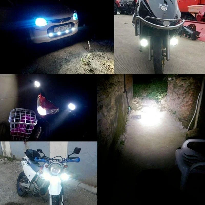 2pcs 6 LED Motorcycle Headlight SpotLights Auxiliary High Brightness Lamp Electric Vehicle Scooters Autocycle Modified Bulbs