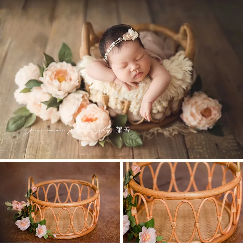 New fashion retro baby pot holder container studio photo woven basket baby photo auxiliary props newborn photography props