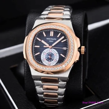 

Patek- Philippe- New Automatic Mechanical Men Watch Silver Blue Stainless Steel Transparent Sapphire Glass Glide Watches 86354