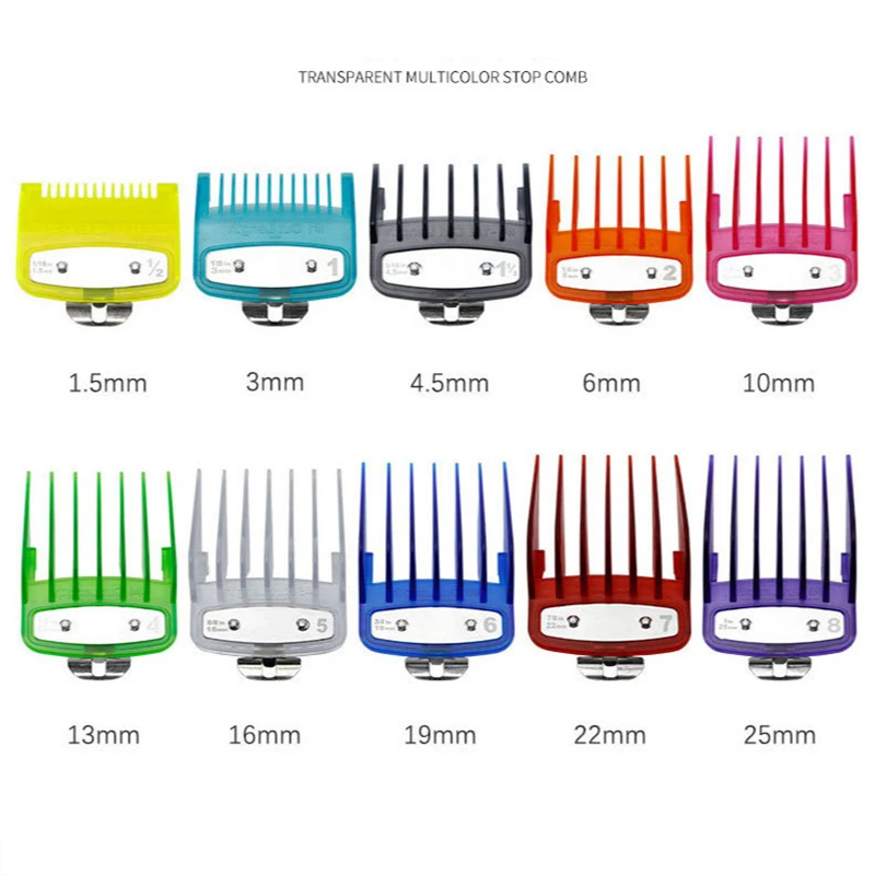 10PCS Professional Cutting Guide Comb Hair Clipper Limit Comb with Metal Clip For WAHL 1.5/3/4.5/6/10/13/16/19/22/25MM G0717 2