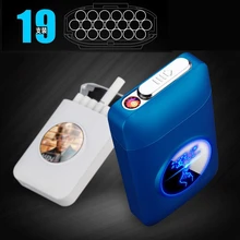 Металлический чехол для сигарет коробка с электрическая зажигалка с подключением к USB светодиодный логотип дизайн держатель для табака ветрозащитная электронная плазменная дуговая Зажигалка подарки