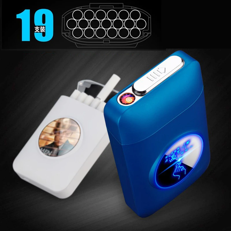 

Metal Cigarette Case Box with USB Electric Lighter LED Logo Design Tobacco Holder Windproof Electronic Plasma Arc Lighter Gifts