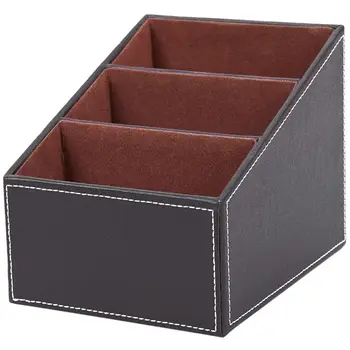 

BEAU-1pcs Leather Remote control CD organizer phone desktop Storage Box(Brown)