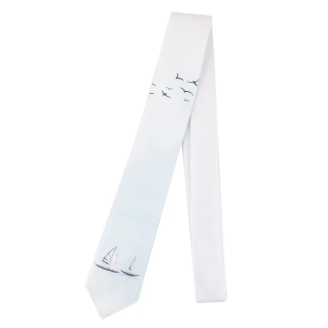 Men's Printed Tie Casual Banquet Suit Shirt Accessories Yarn-dyed Polyester Silk White Fine Novelty Landscape Painting Necktie 211110