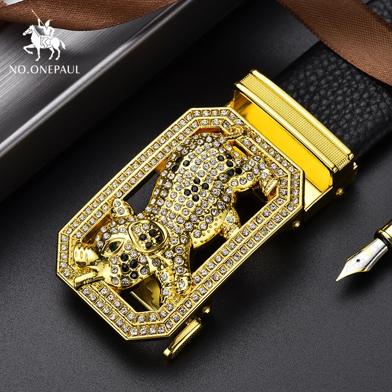 

NO.ONEPAUL Men,Strap Male Metal Famous Brand Belt Men Top Quality Genuine Luxury Leather Belts for Automatic Buckle 3.8cm width