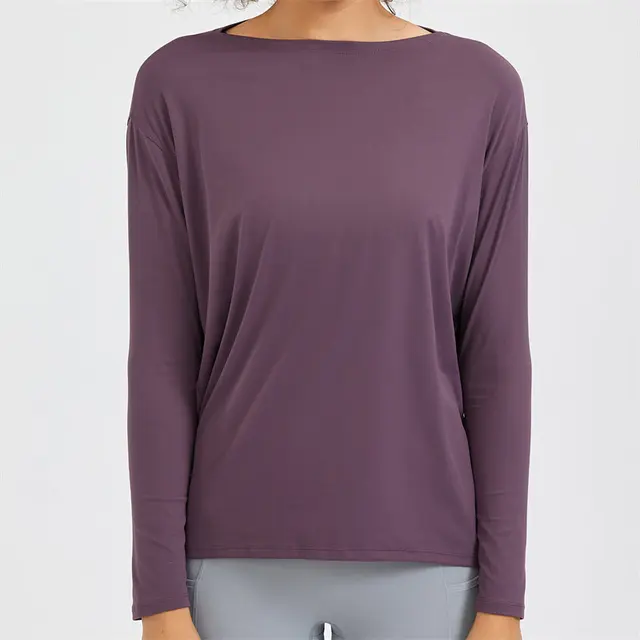 Nepoagym HEART Long Sleeve Workout Tops Women Silky Loose Fit Yoga Top Brushed Material Sports Shirt Ladies Workout Tops Purple Sand
