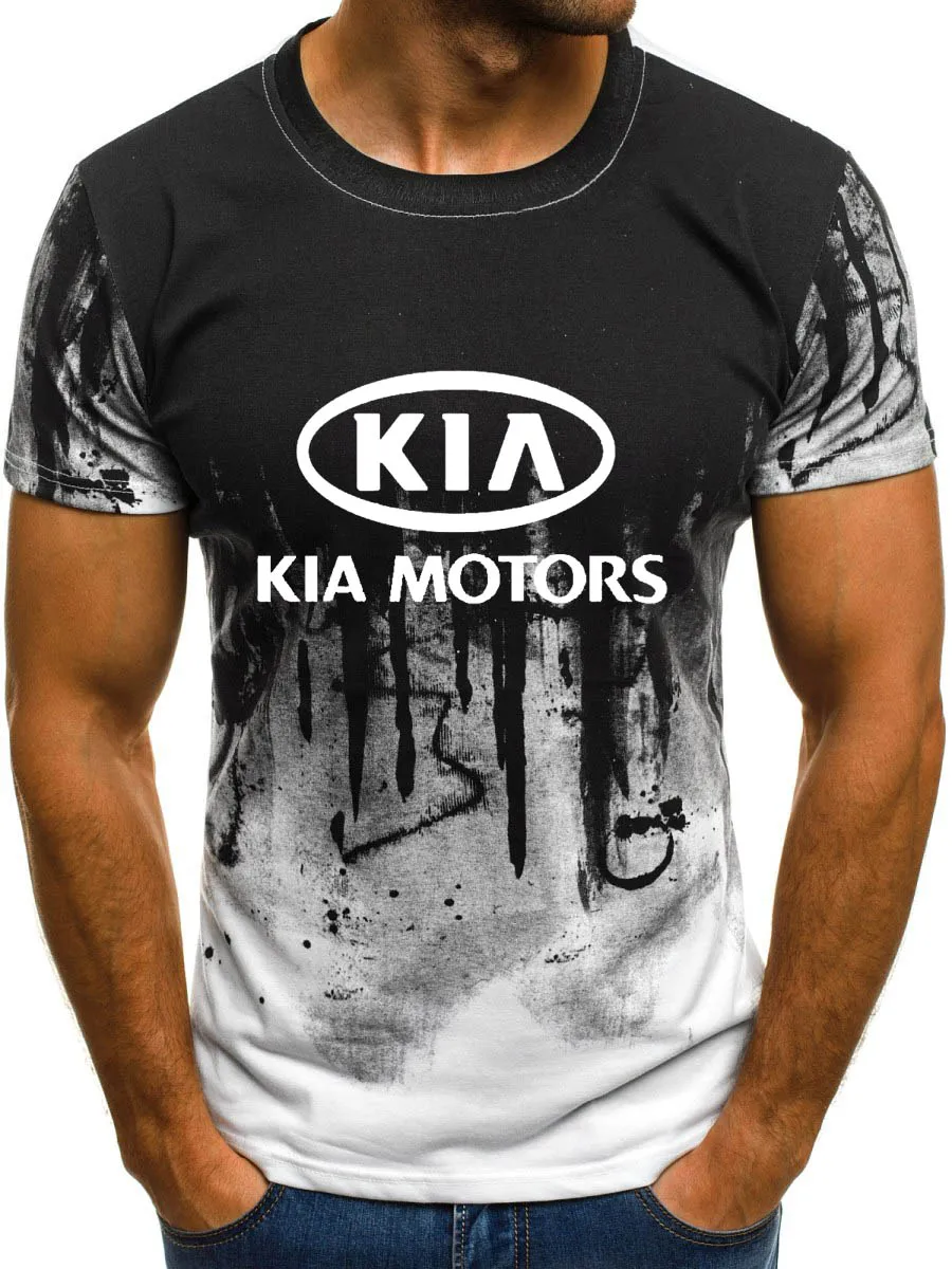 Mens Short Sleeve KIA Car Logo Mens T-shirt Summer casual Cotton Gradient T shirts Fashion Hip Hop Harajuku Male Brand Tee
