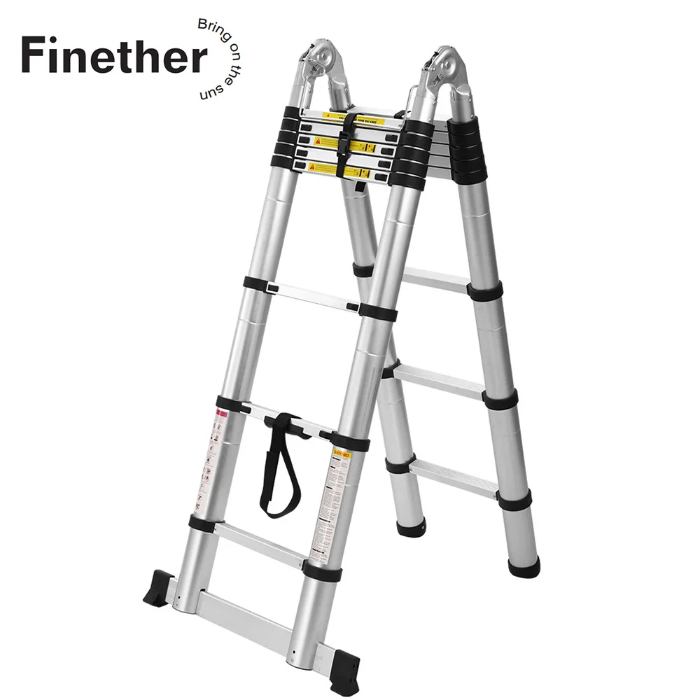 

Finether 3.8M Portable Heavy Duty Multi-Purpose Aluminum Folding Telescoping A-Frame Ladder with Hinges for Home Loft Office