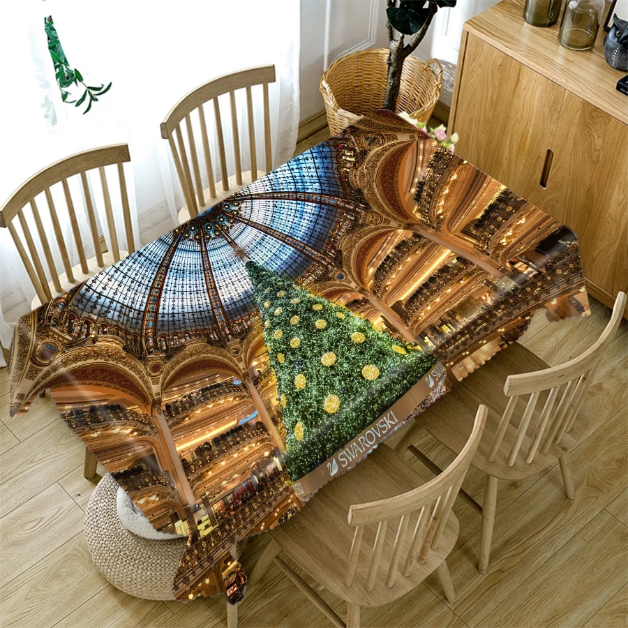 Nordic Christmas Tablecloth Green Christmas Tree New Year Home Decoration Table cloth Thicken Cotton Wedding Dining Table Cover
