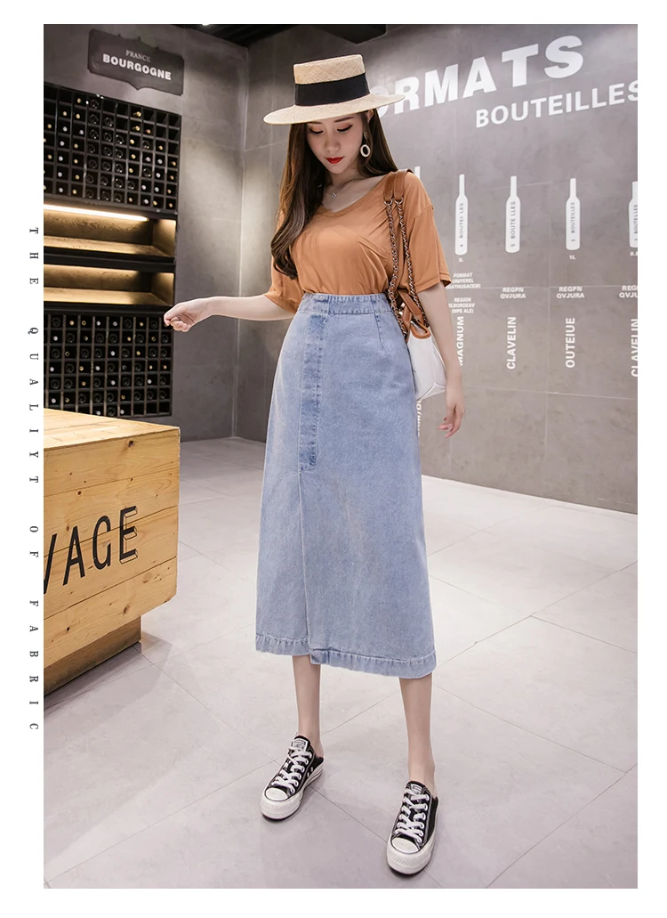 midi skirt Denim skirt women's 2022 spring versatile high waist front split retro four seasons can wear medium length skirt Hip Wrap Skirt white skirt